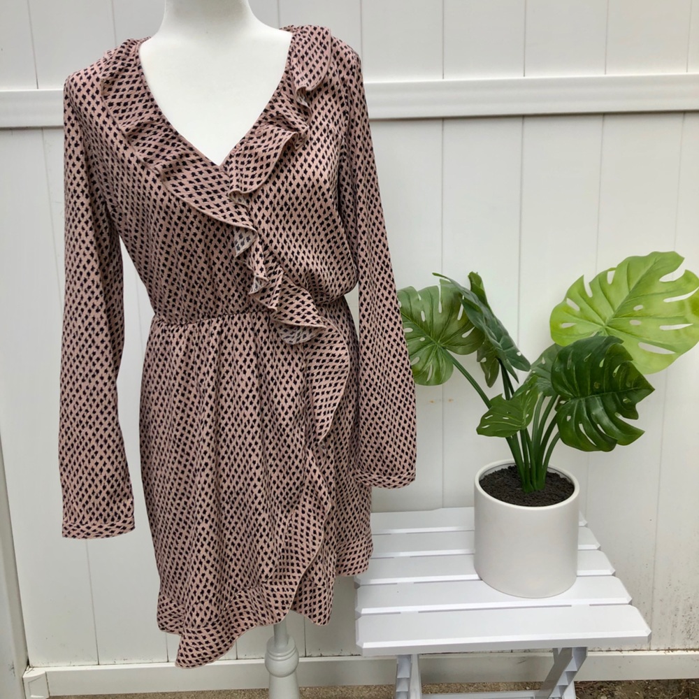 Pink and black patterned long sleeve dress